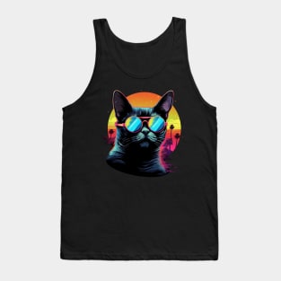 Retro Wave Abyssinian Cat Shirt Tank Top